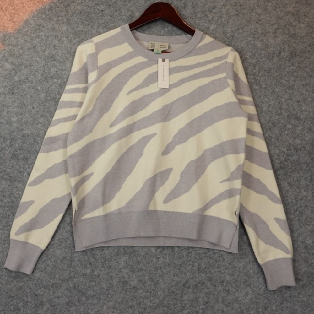 ANTHROPOLOGIE Sweater Womens S Beige Gray Zebra Animal Retro SATURDAY SUNDAY NEW